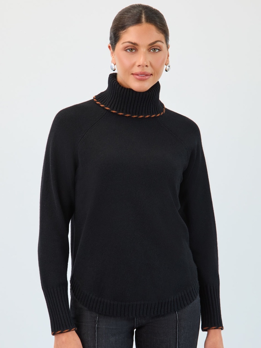 French Dressing Jeans Rope Twist Trim Turtleneck Sweater